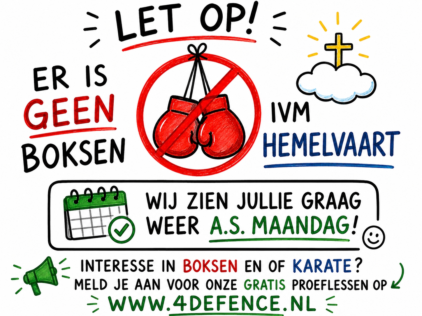 Geen les i.v.m. Hemelvaart